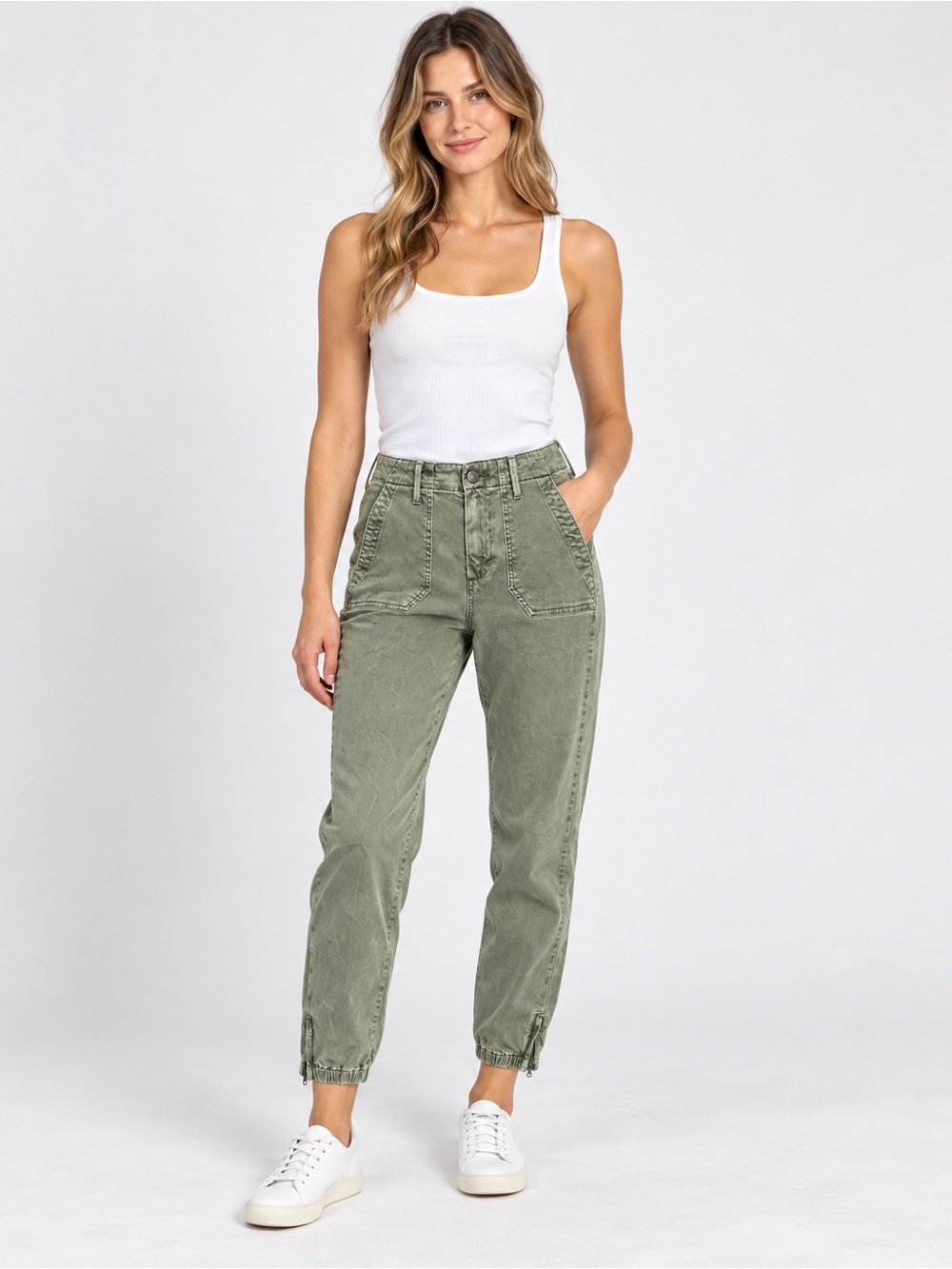 PAIGE Mayslie Jogger Pants Size 26 Olive Green Utility Ankle Zip